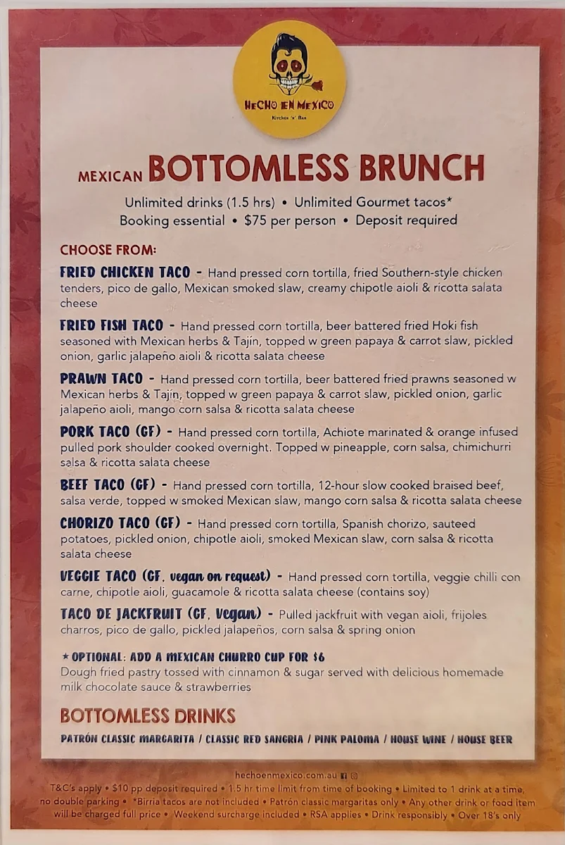Menu, Hecho en Mexico Werribee