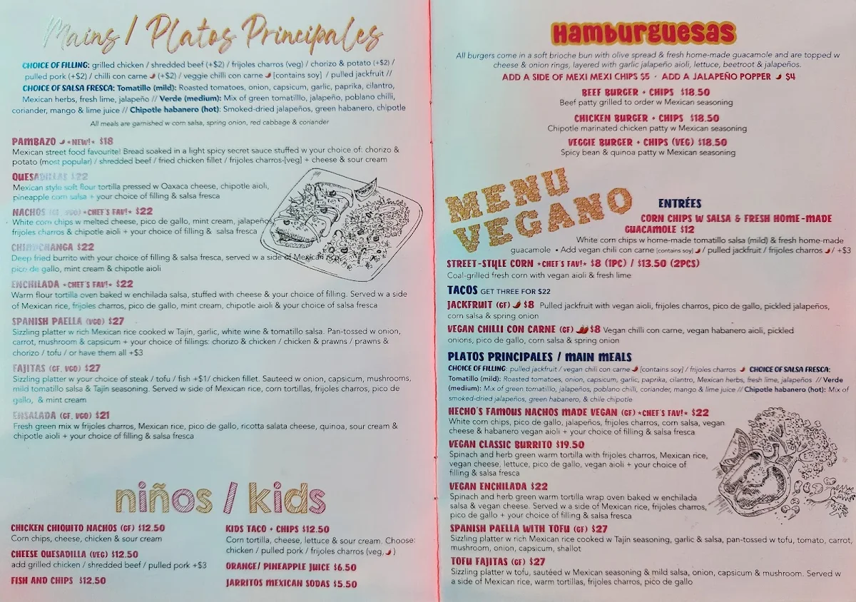 Menu, Hecho en Mexico Werribee