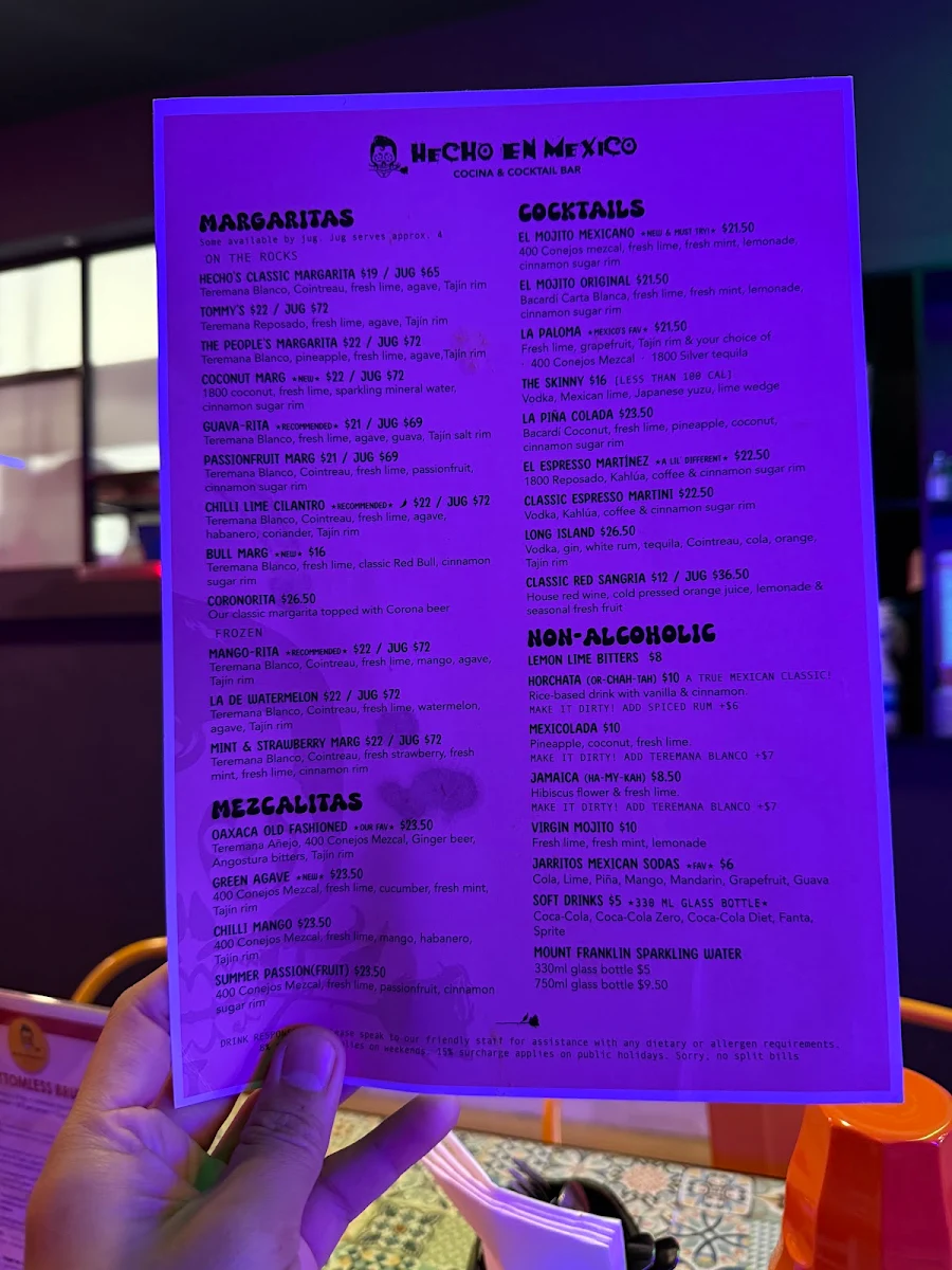 Menu, Hecho en Mexico Werribee