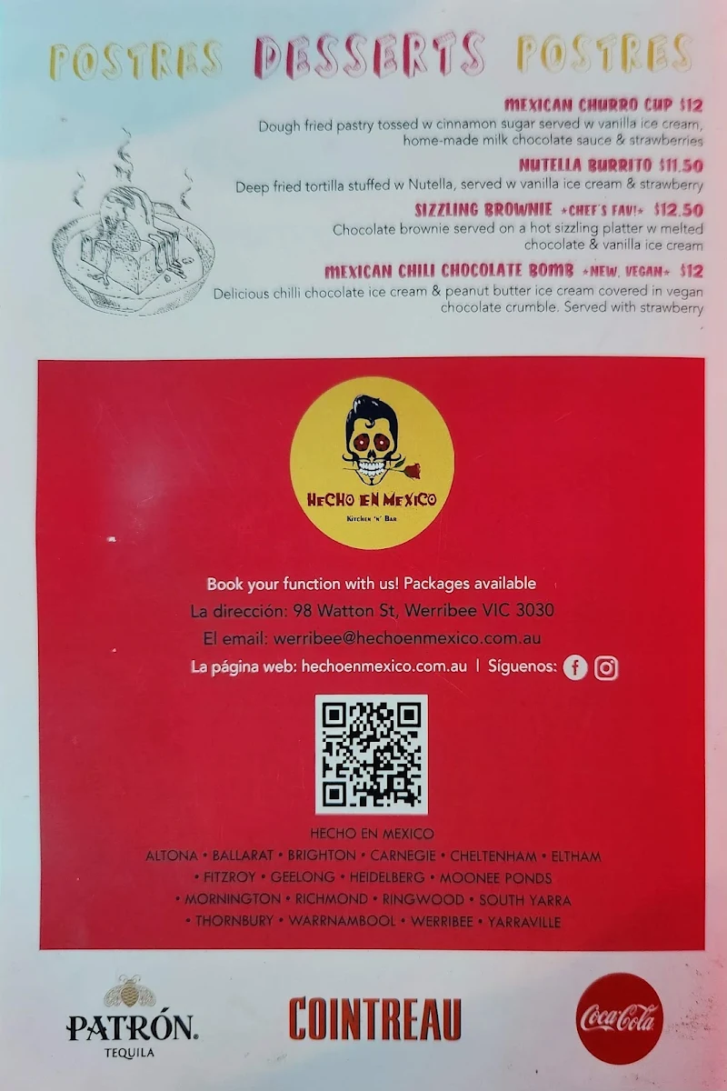 Menu, Hecho en Mexico Werribee