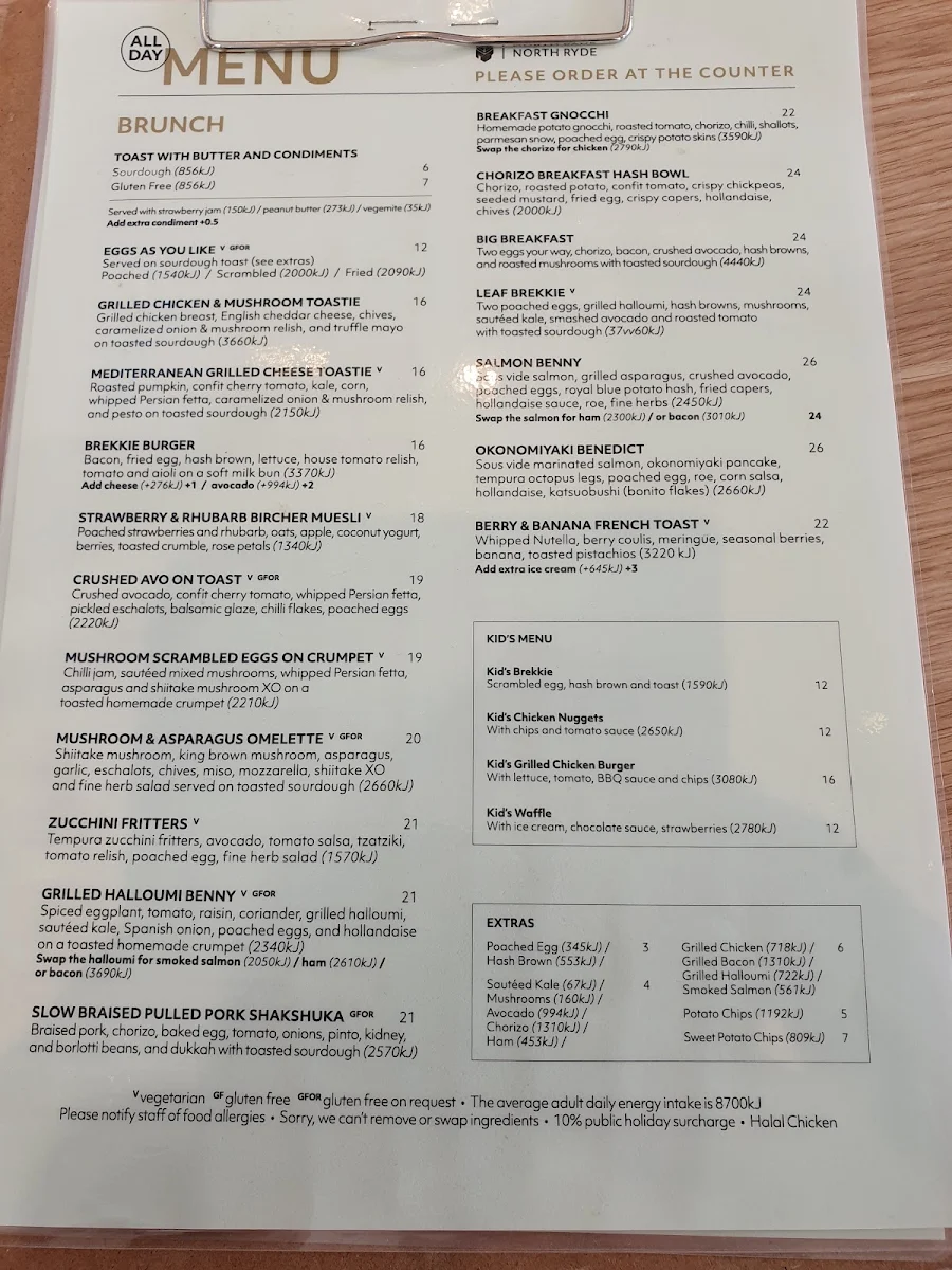 Menu, Leaf Cafe & Co North Ryde