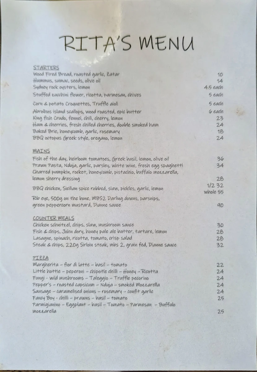 Menu, Cat & Fiddle Hotel