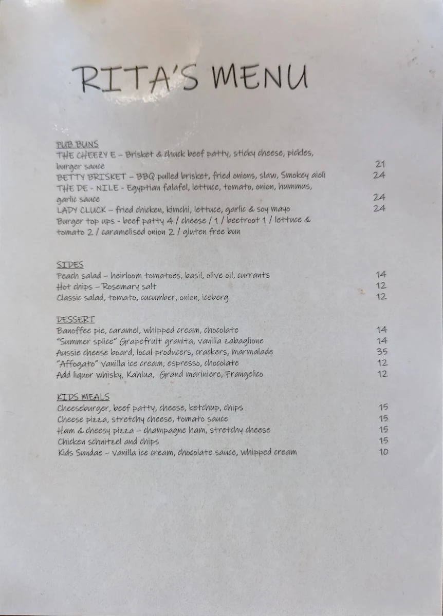 Menu, Cat & Fiddle Hotel