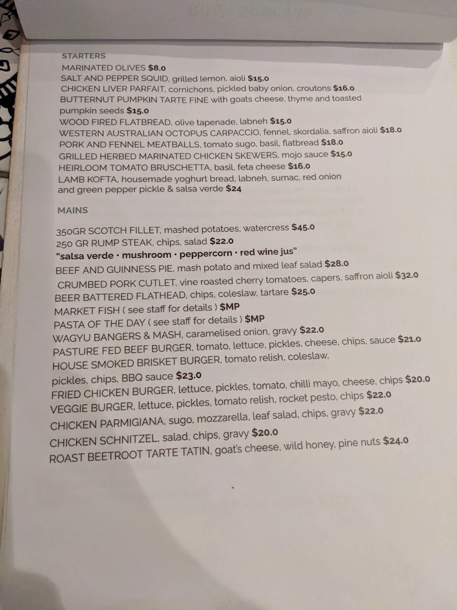Menu, Cat & Fiddle Hotel
