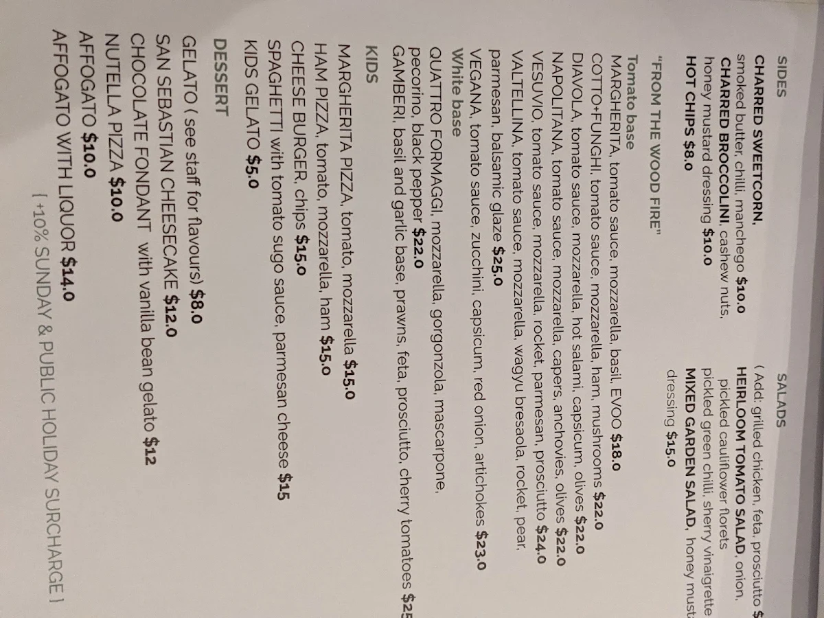 Menu, Cat & Fiddle Hotel