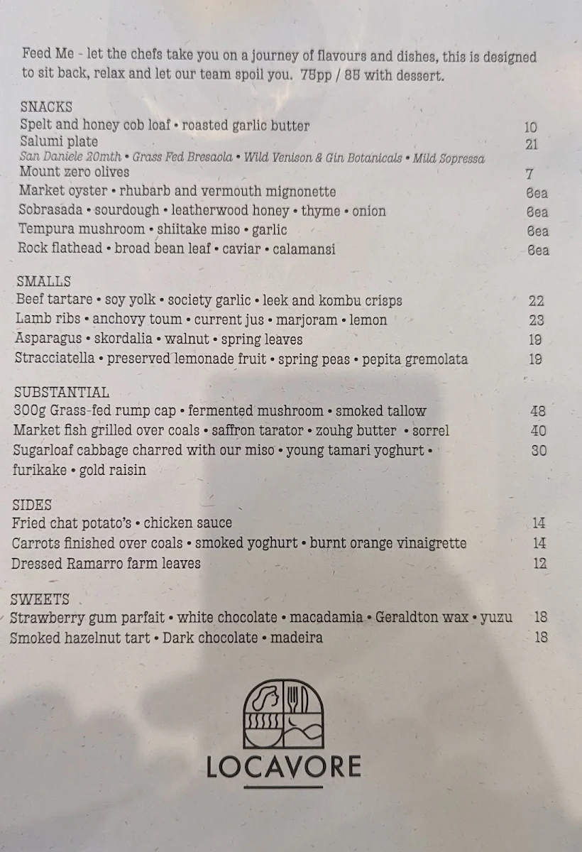 Menu, Locavore Studio
