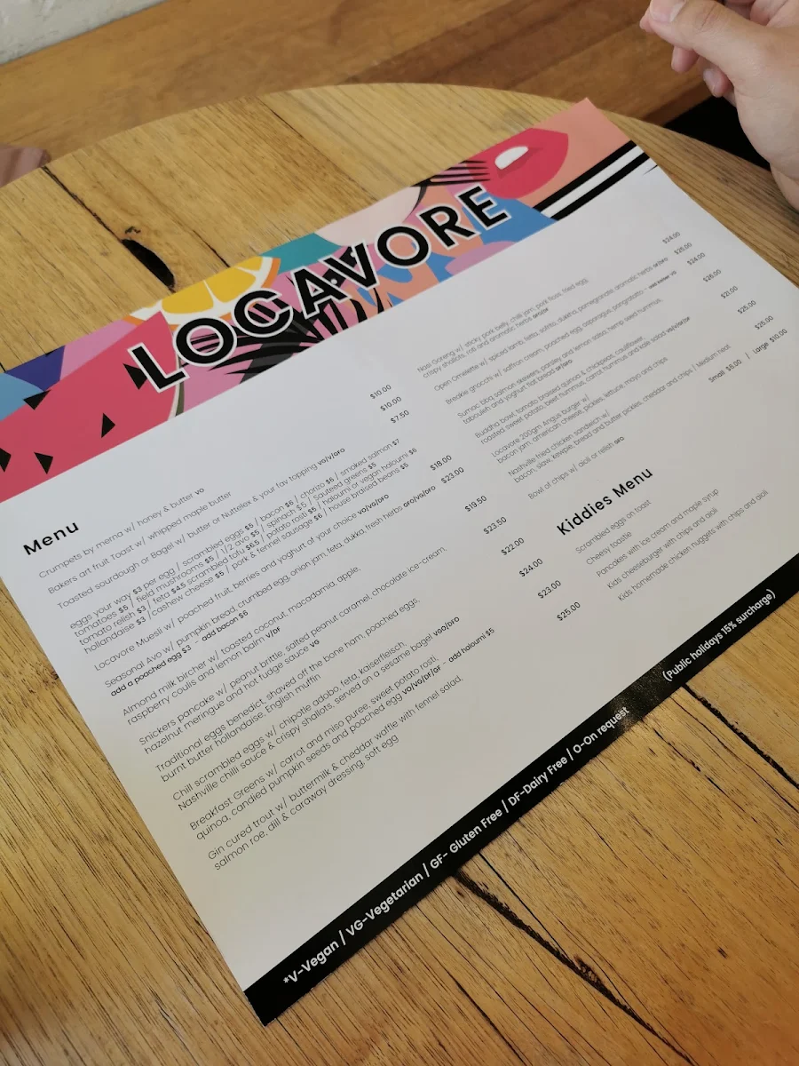 Menu, Locavore Studio