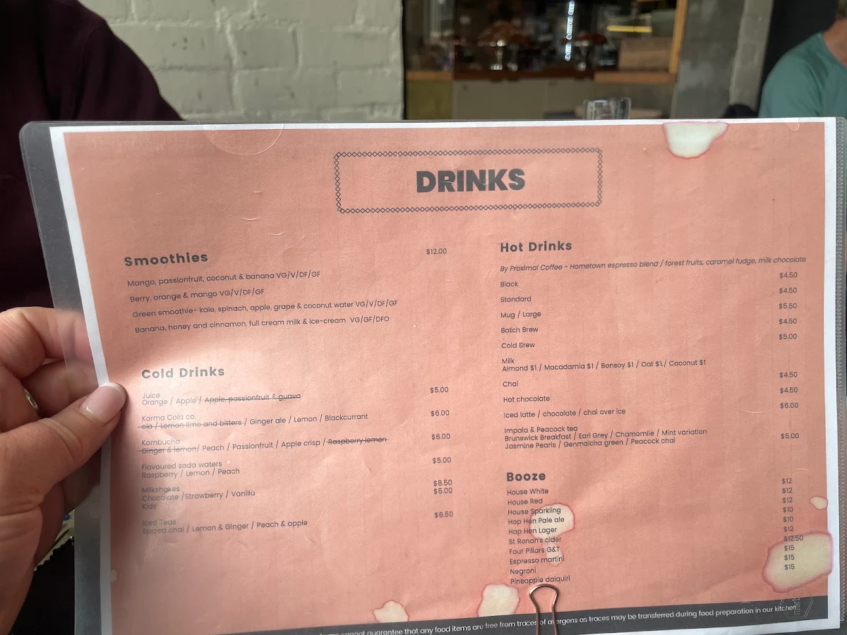 Menu, Locavore Studio
