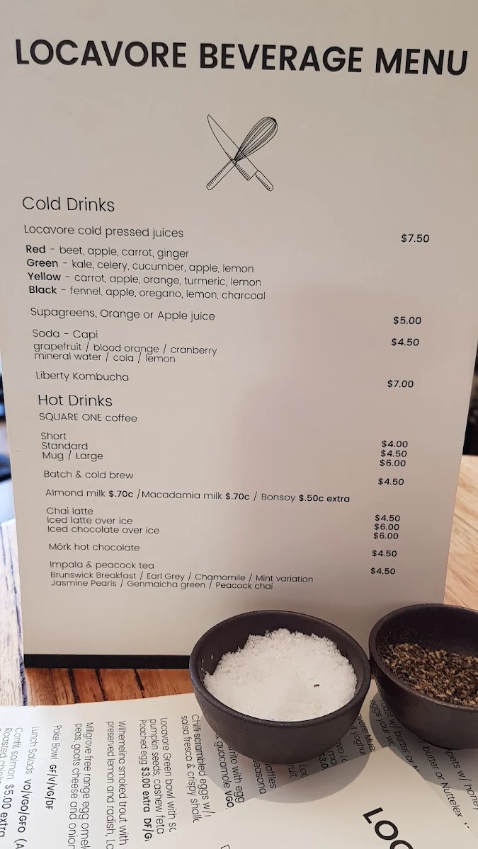 Menu, Locavore Studio