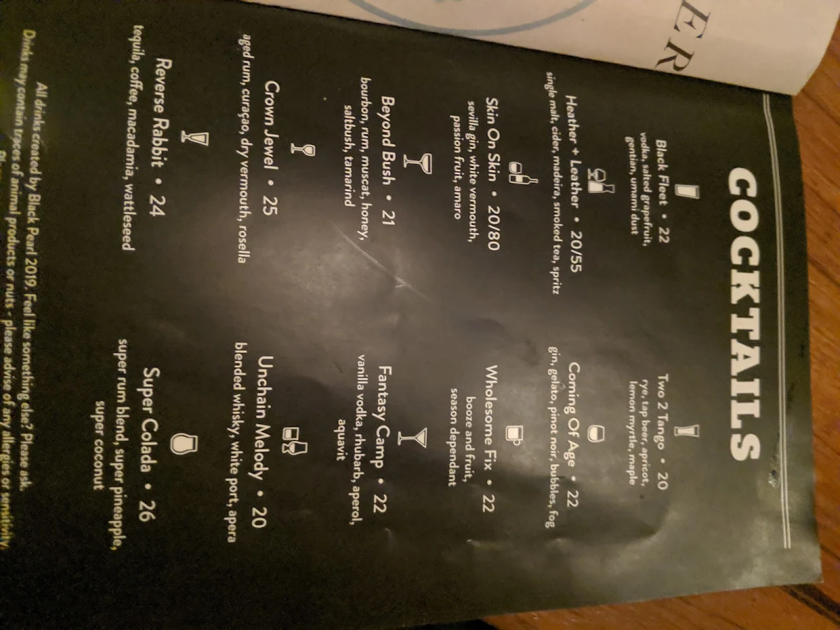 Menu, Black Pearl