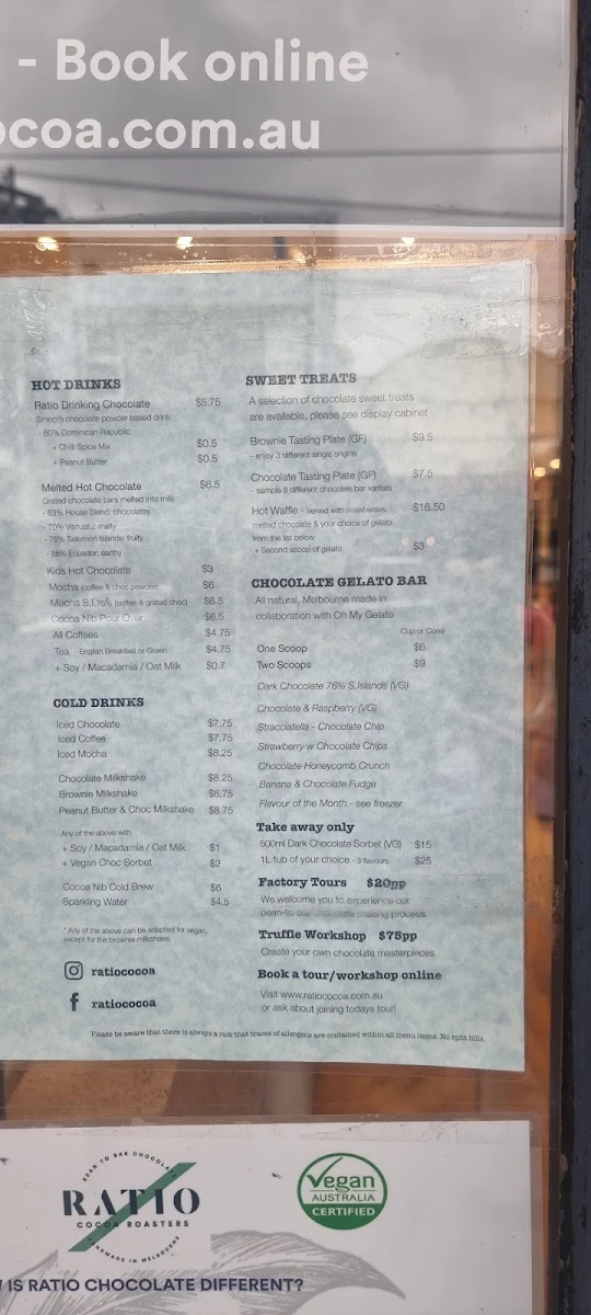 Menu, Ratio Cocoa Roasters