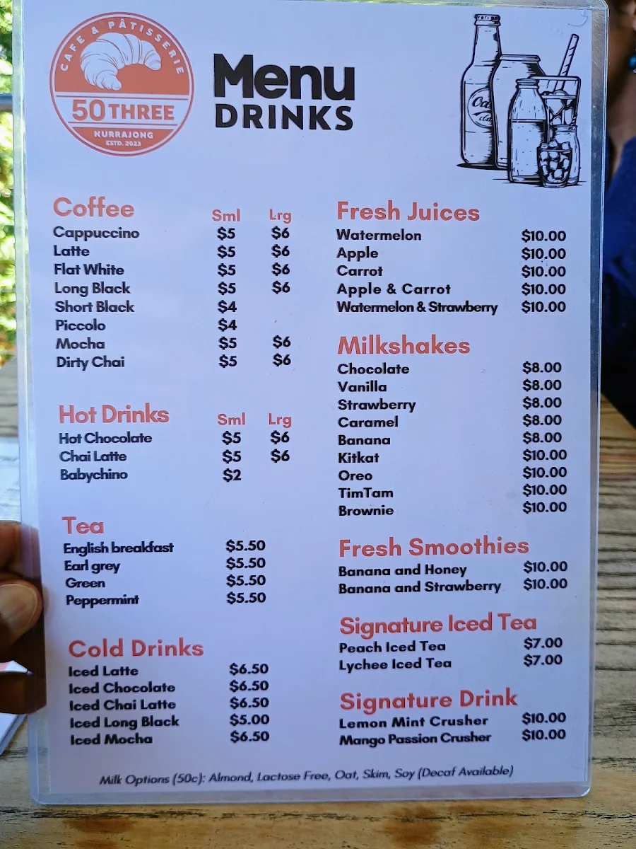 Menu, 50three Cafe & Patisserie