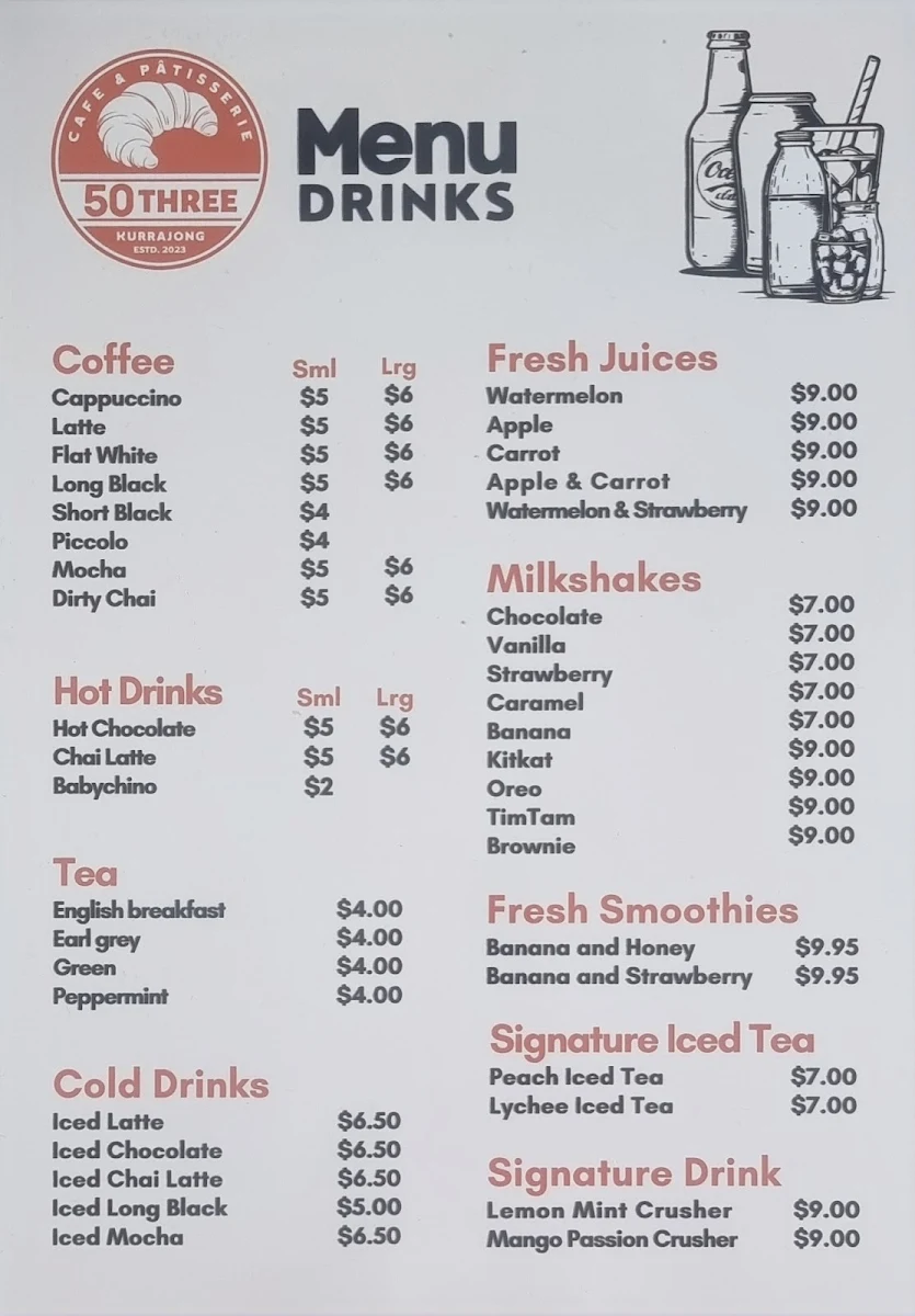 Menu, 50three Cafe & Patisserie