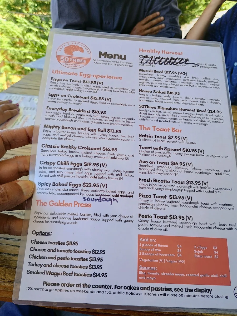 Menu, 50three Cafe & Patisserie