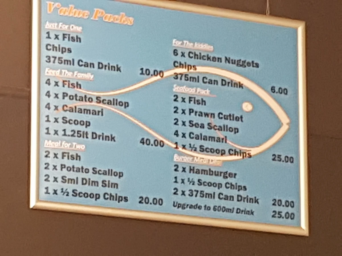 Menu, Abbott Street Fish Bar