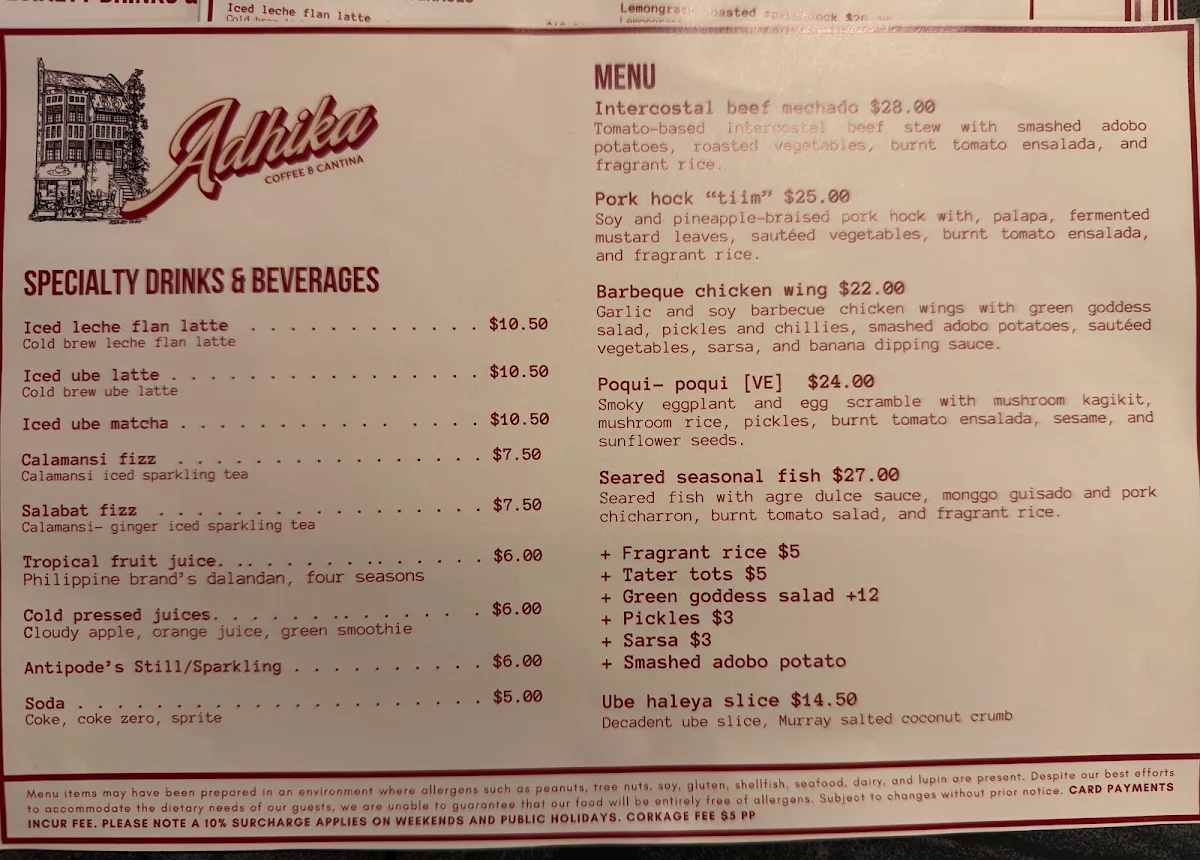 Menu, Adhika Cafe