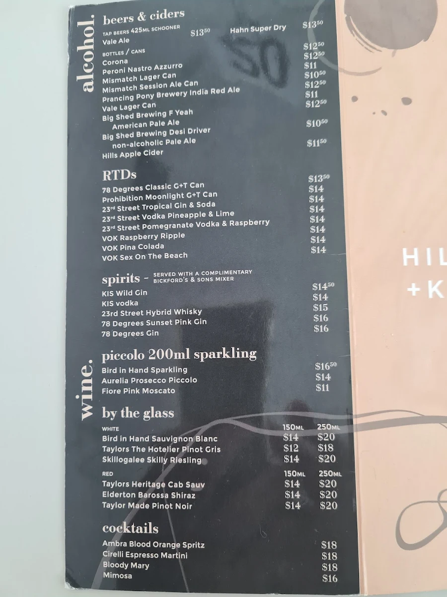 Menu, Hills Bar + Kitchen