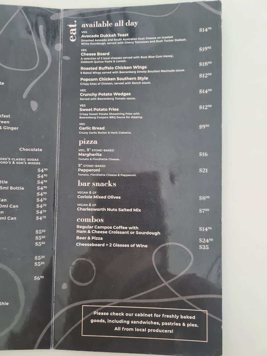 Menu, Hills Bar + Kitchen