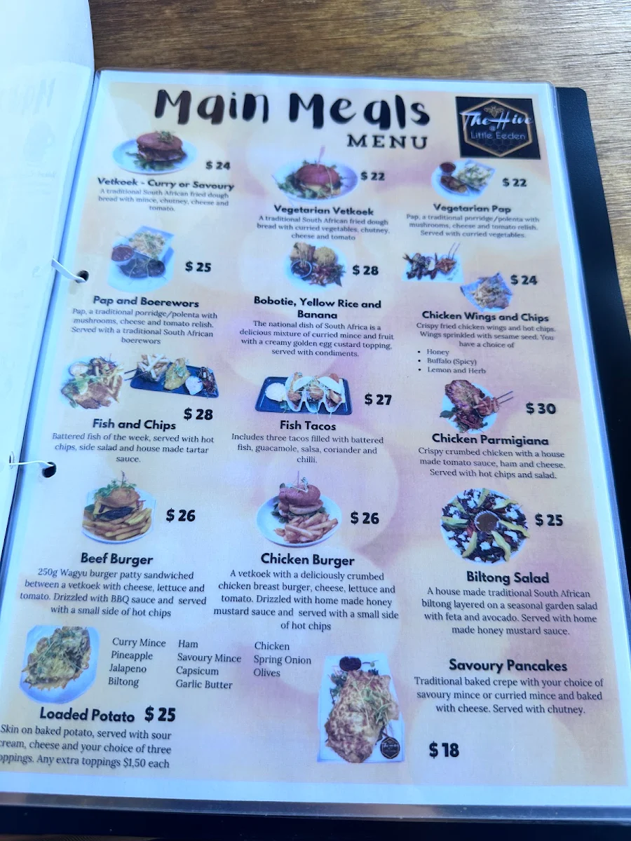 Menu, The Hive @ Little Eeden