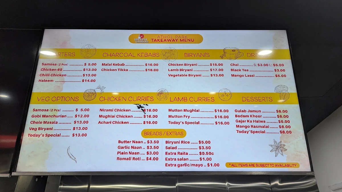 Menu, Biryani Darbaar