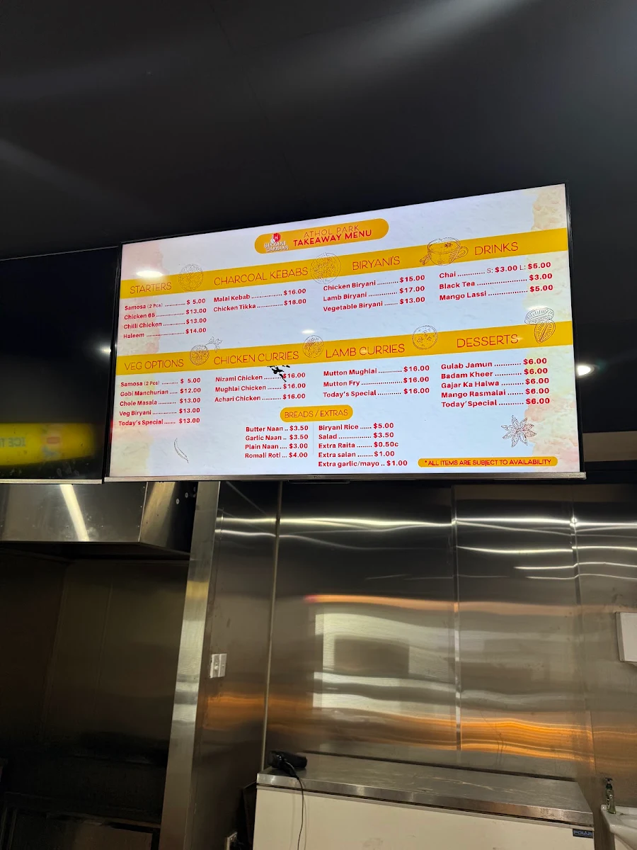 Menu, Biryani Darbaar