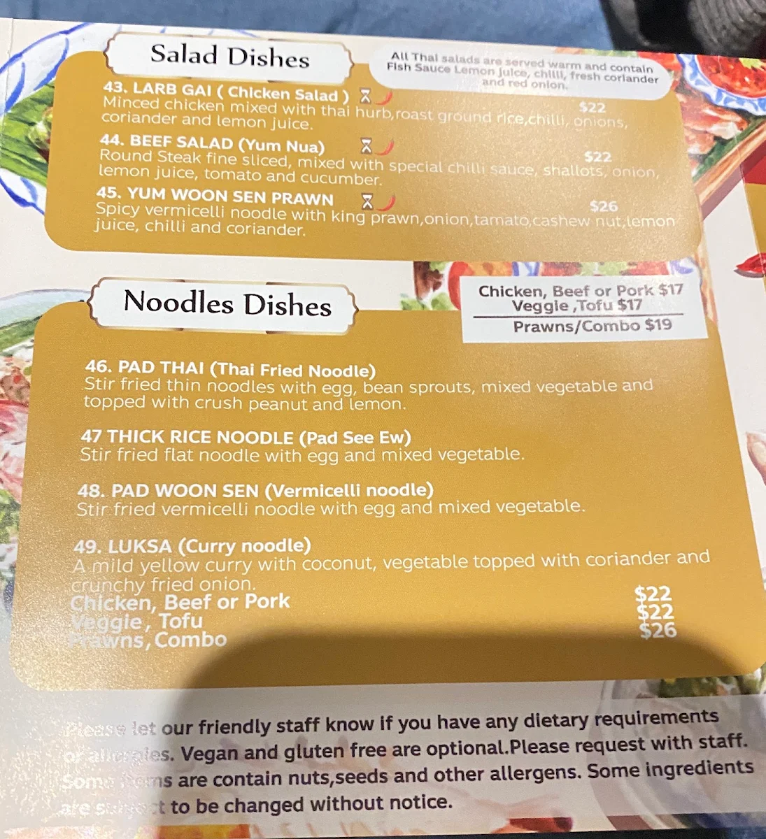 Menu, Thai Payu Restaurant