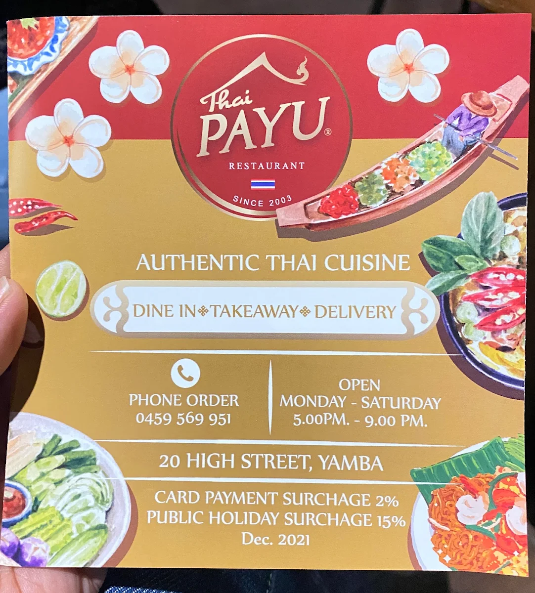 Menu, Thai Payu Restaurant