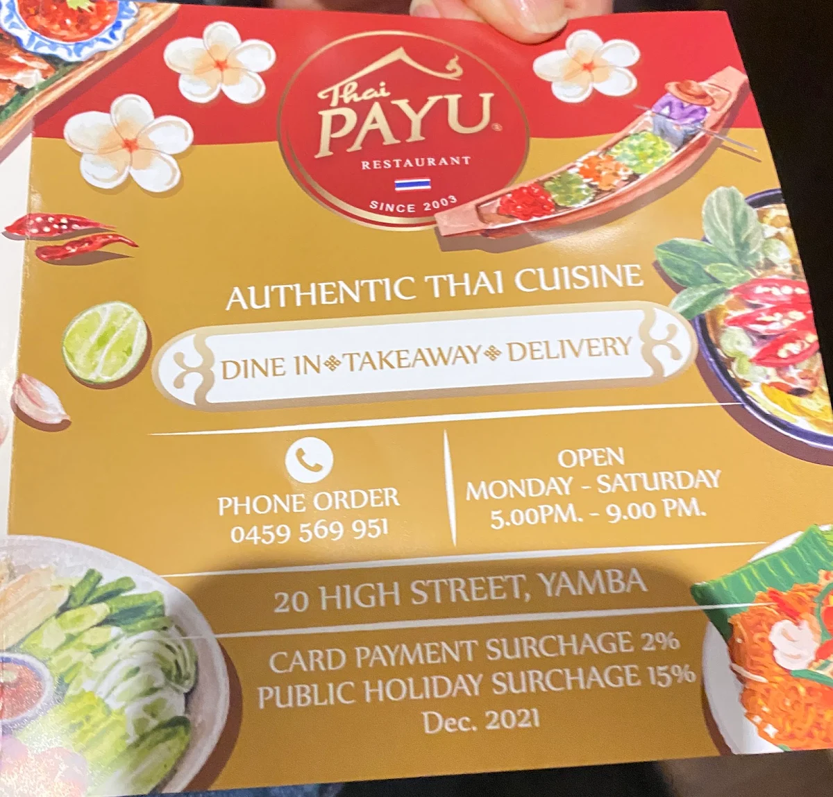 Menu, Thai Payu Restaurant