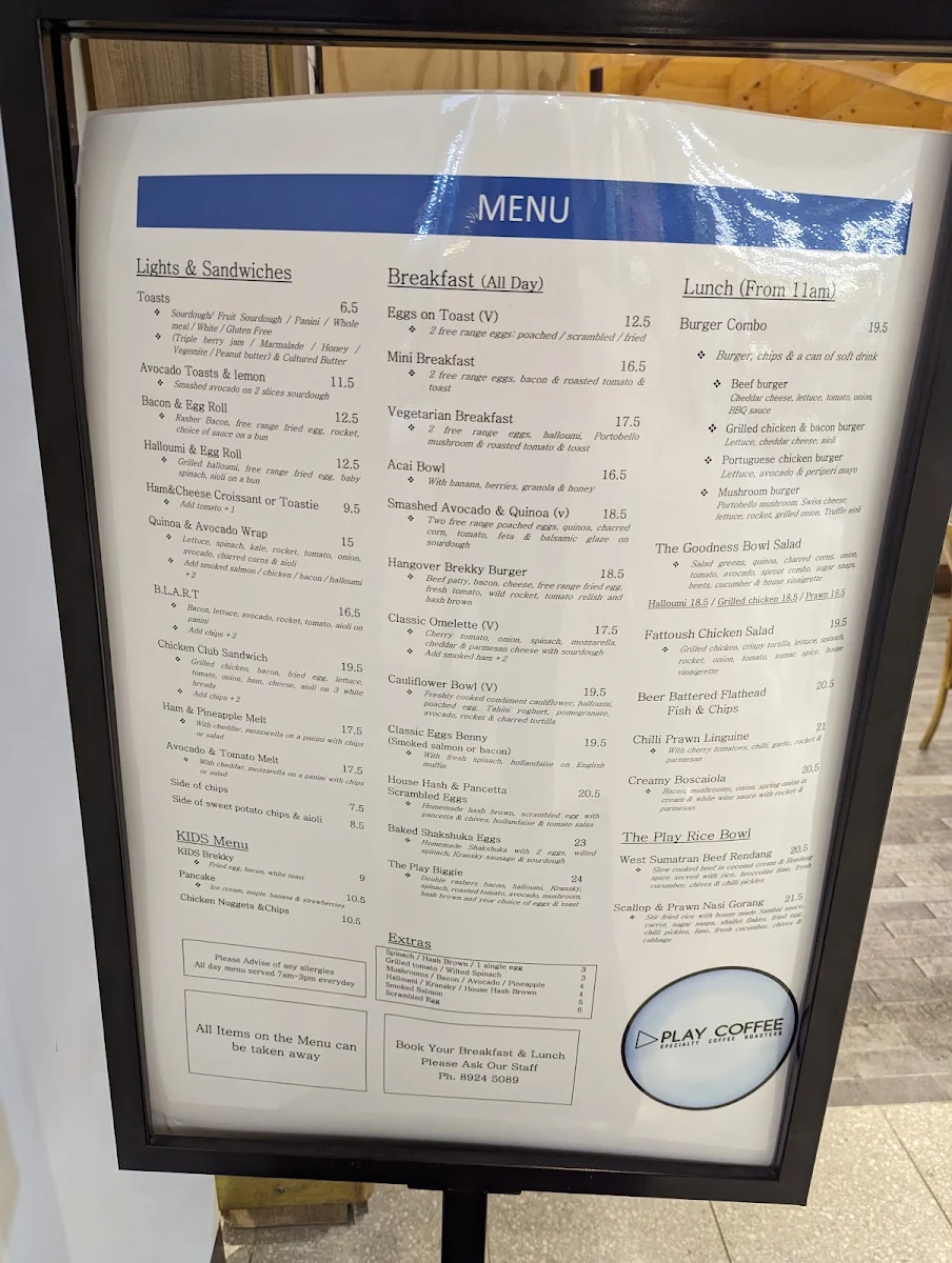 Menu, play coffee - Beecroft