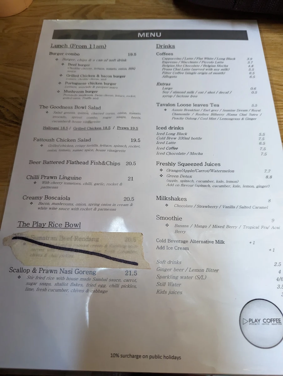 Menu, play coffee - Beecroft