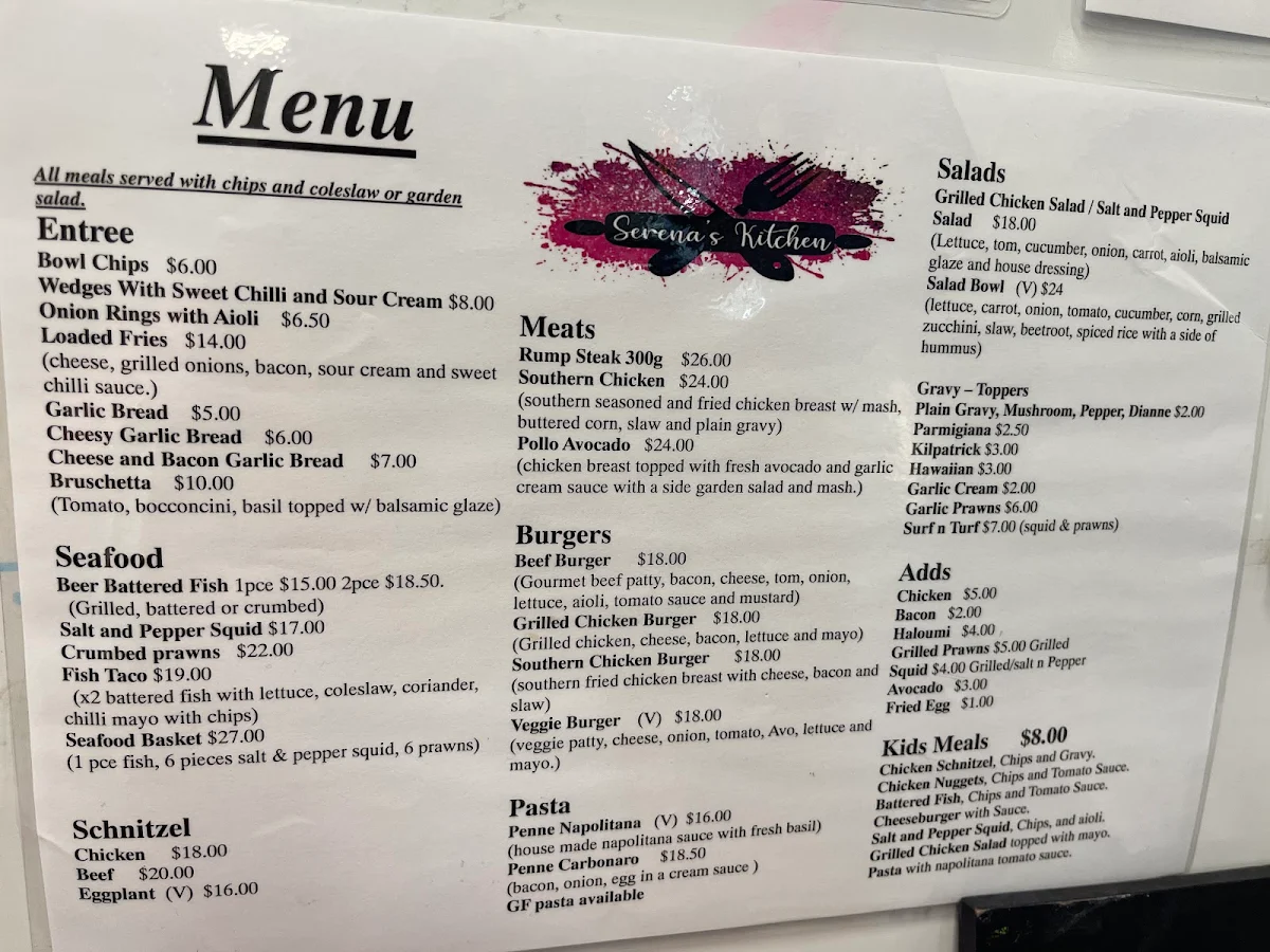 Menu, Serena’s Kitchen