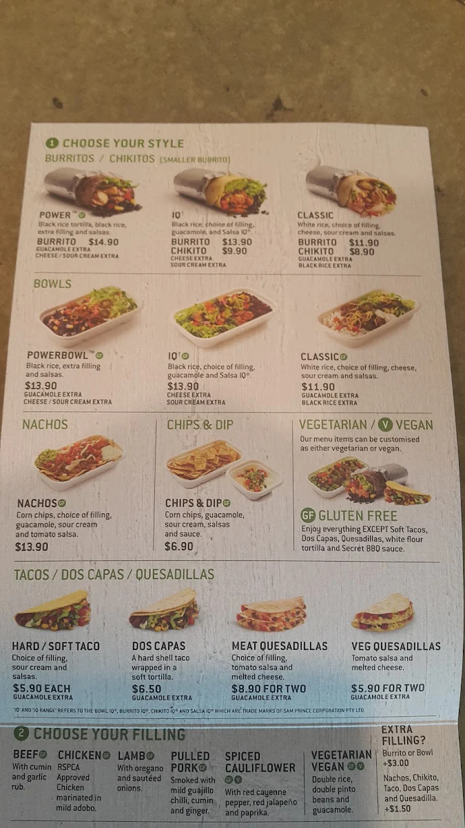 Menu, Zambrero Springwood