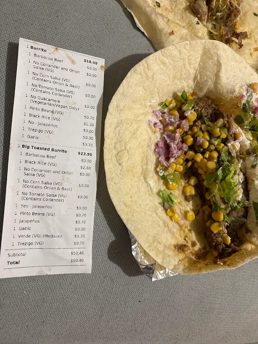Menu, Zambrero Springwood