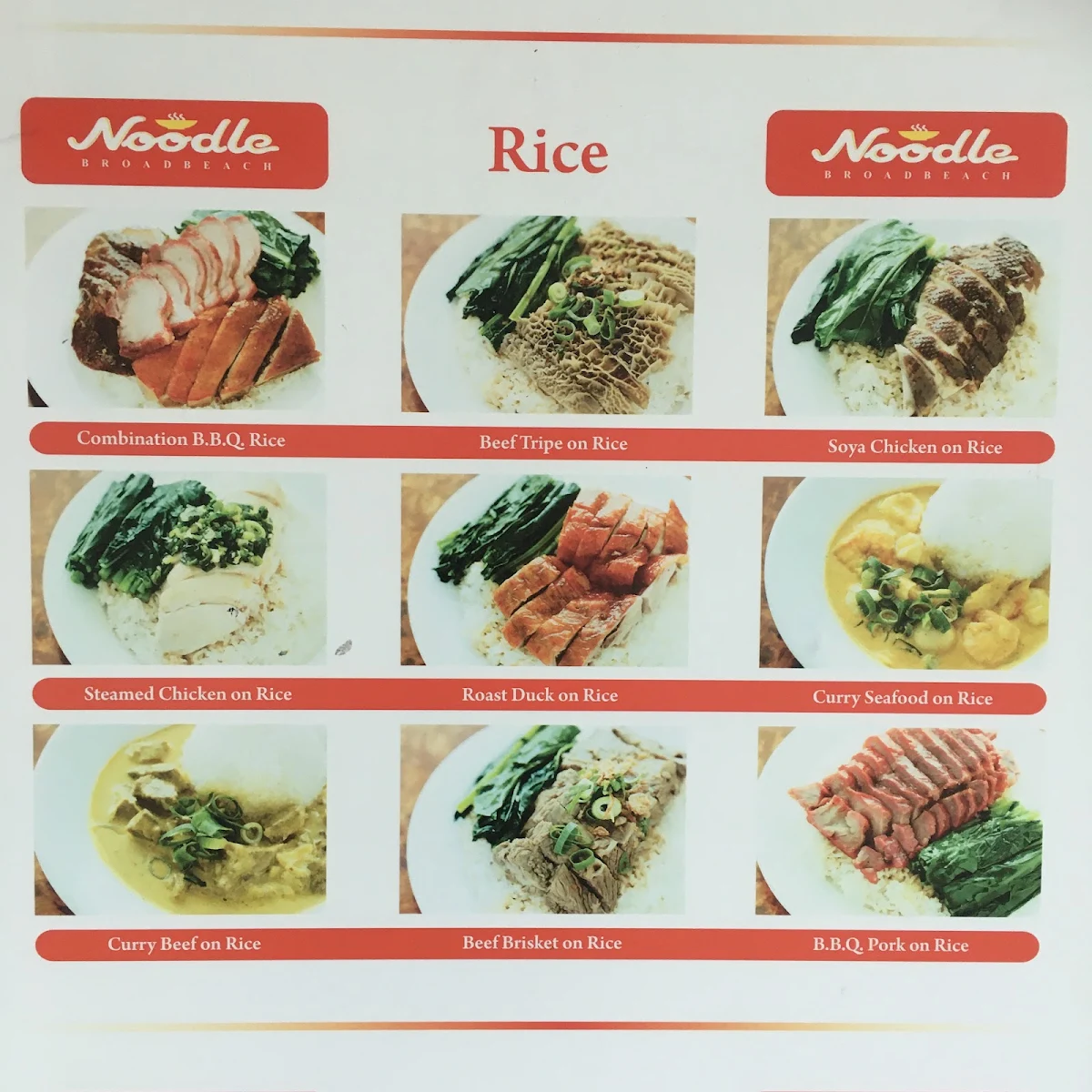 Menu, Noodle Broadbeach