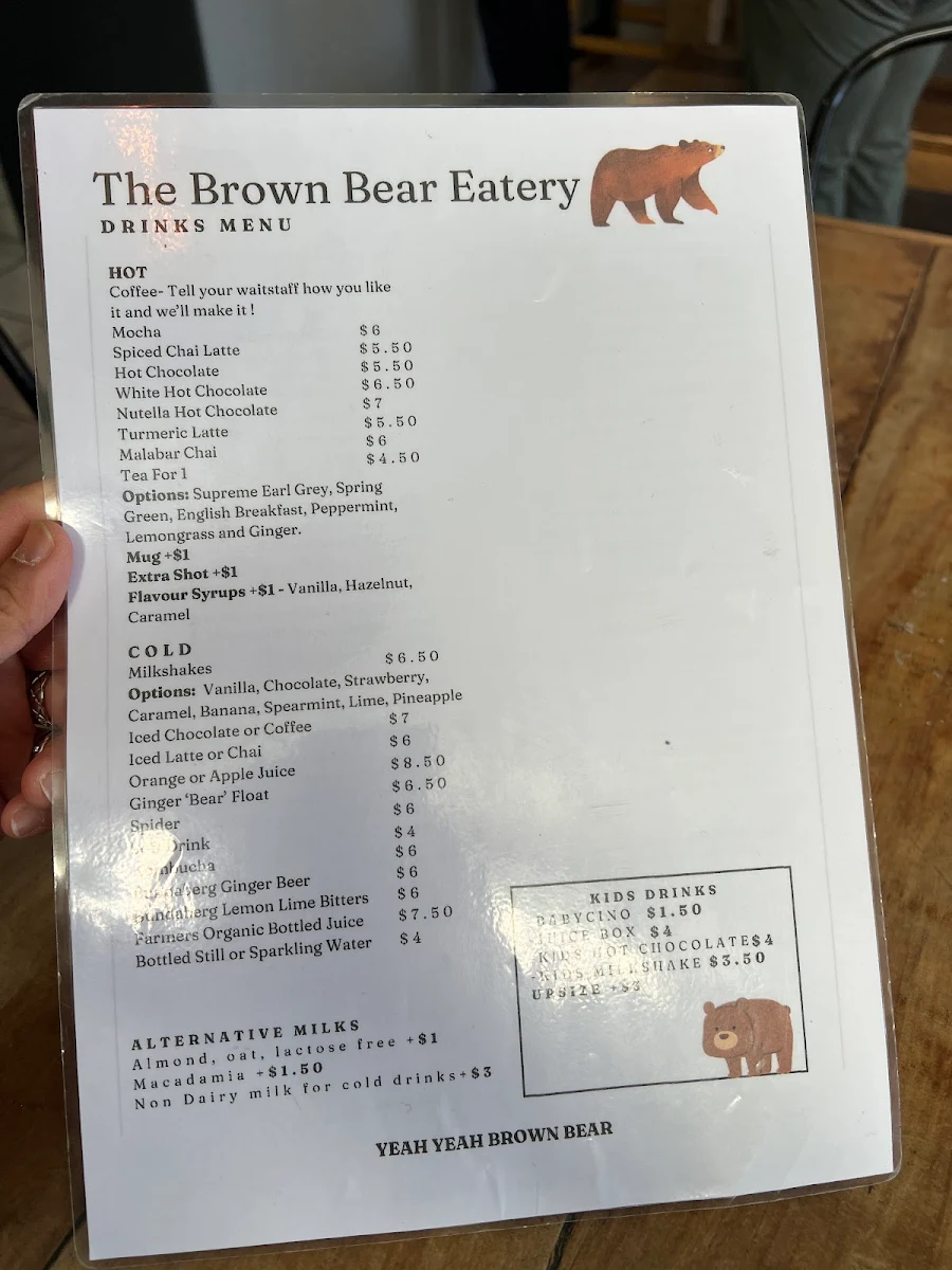Menu, Brown Bear Eatery