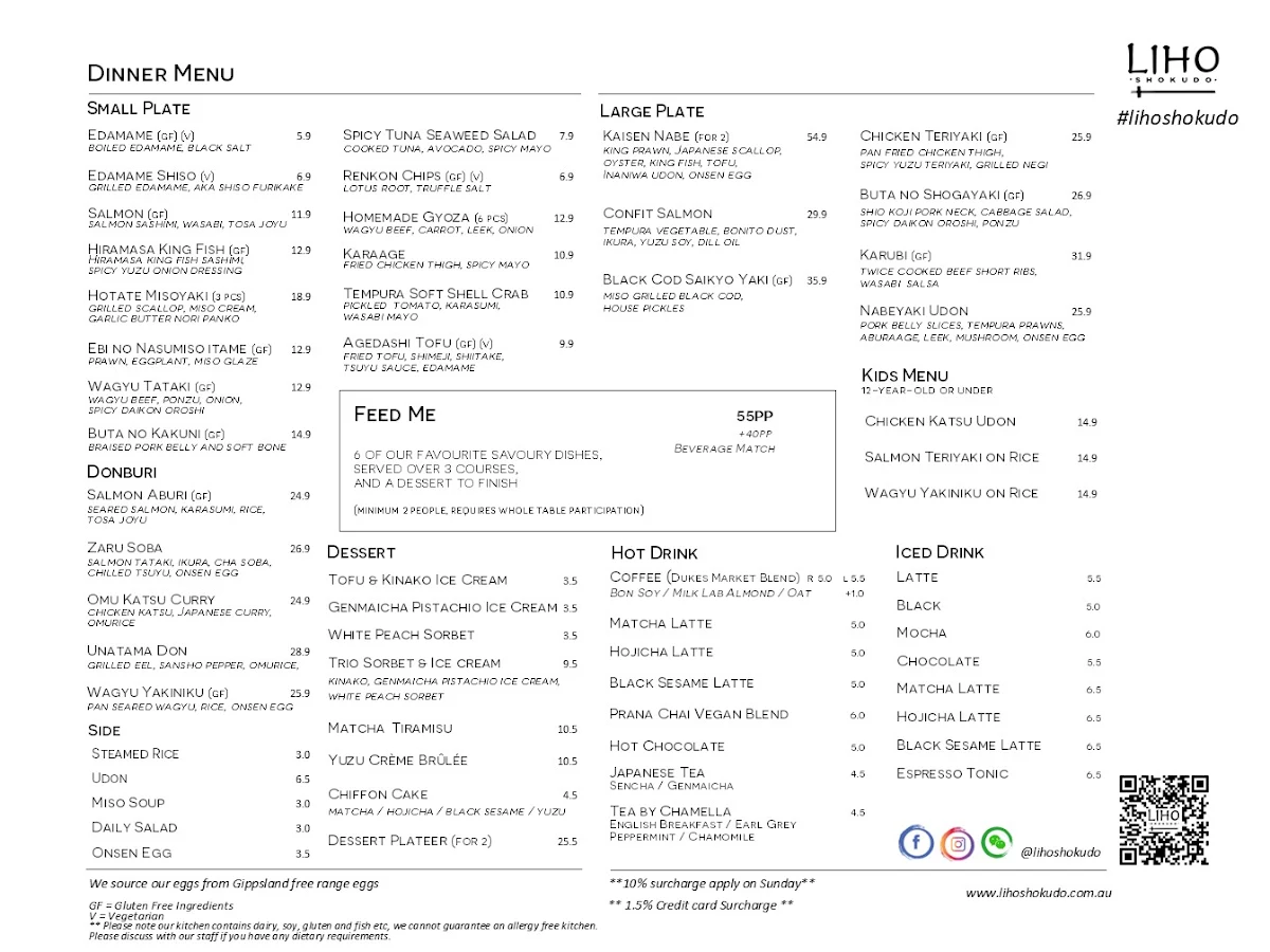 Menu, LiHO Shokudo