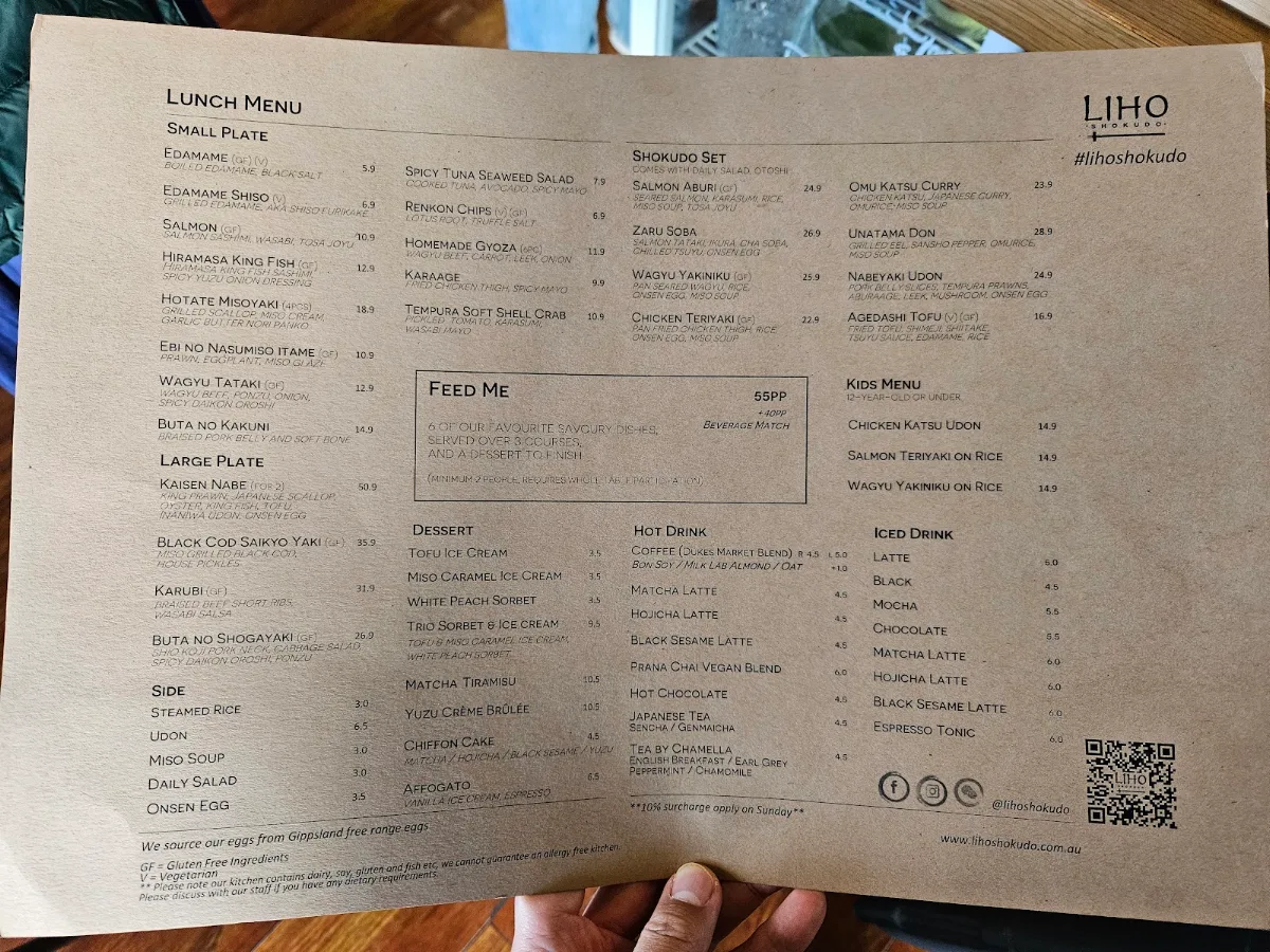 Menu, LiHO Shokudo