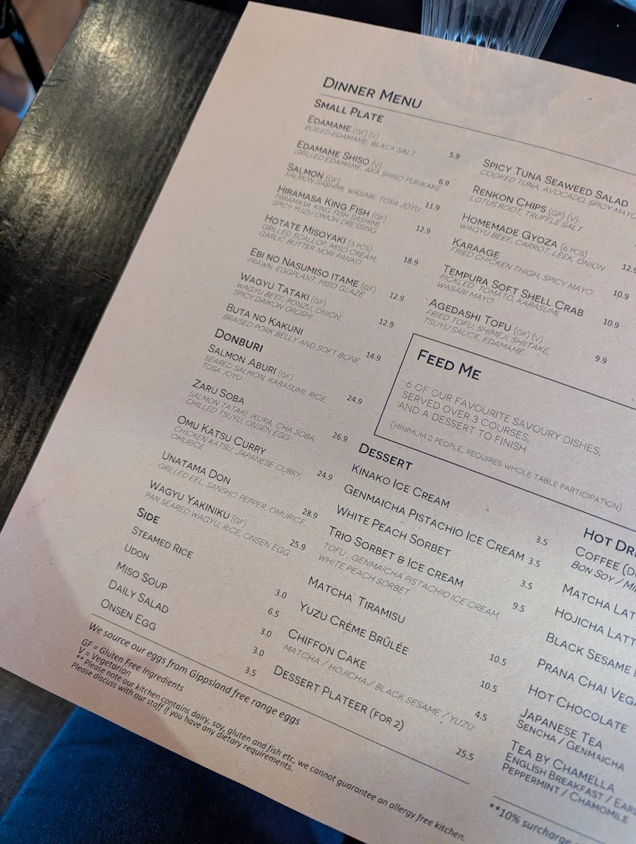 Menu, LiHO Shokudo