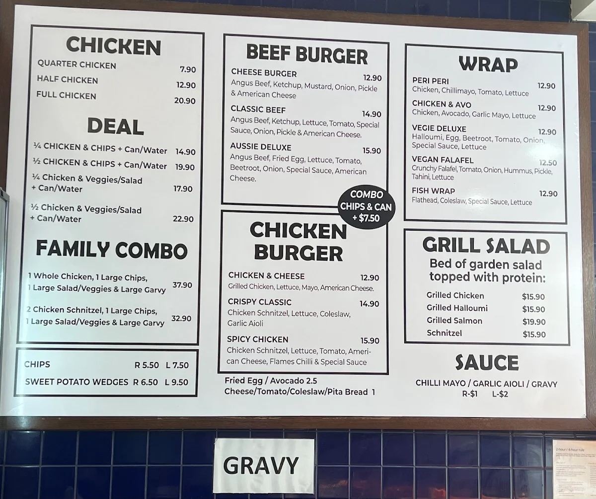 Menu, FLAMES CHARGRILL