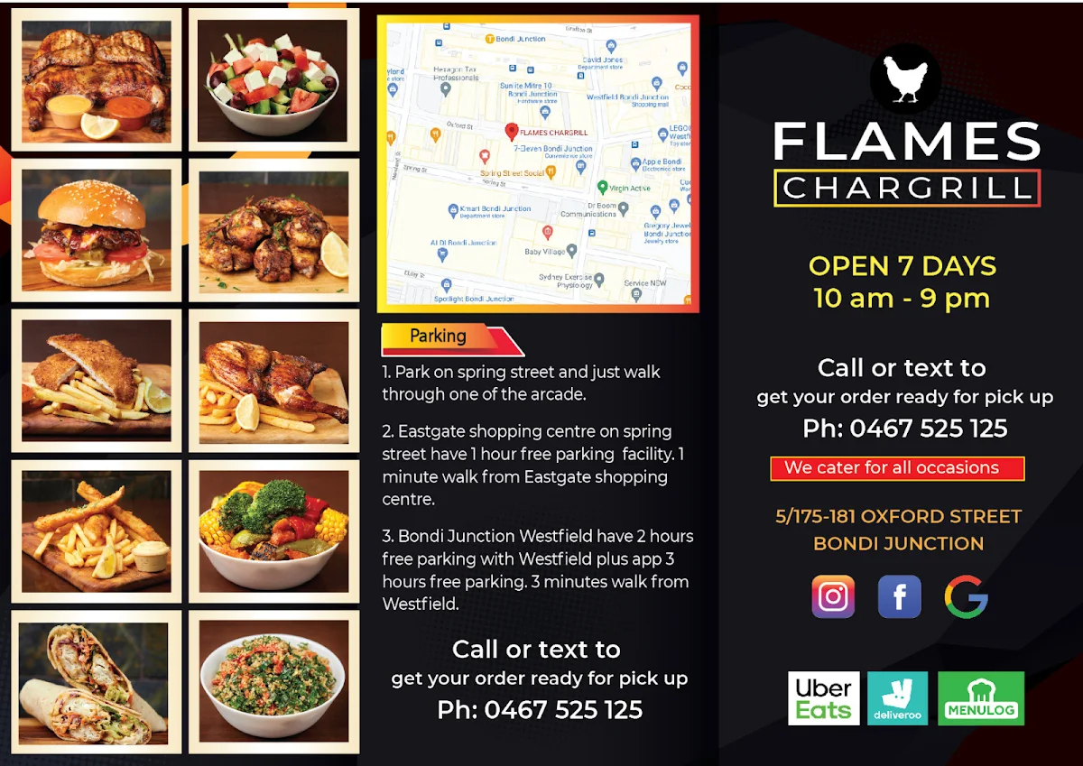 Menu, FLAMES CHARGRILL