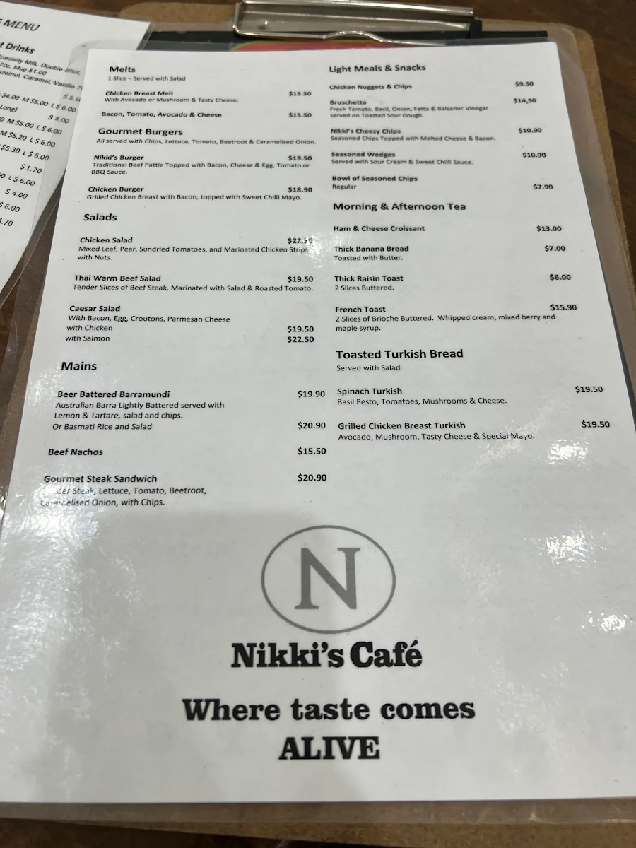 Menu, Nikki's Café On William