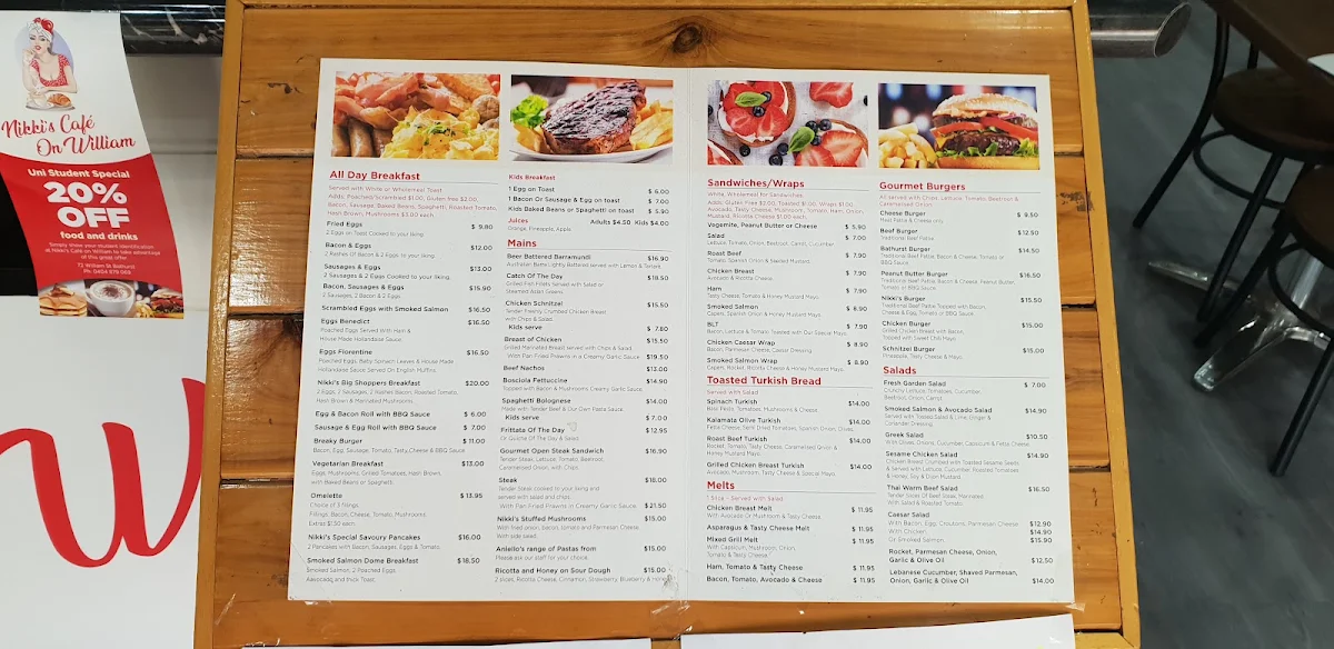 Menu, Nikki's Café On William