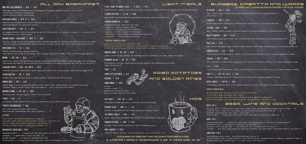 Menu, Zitto Golden Grove