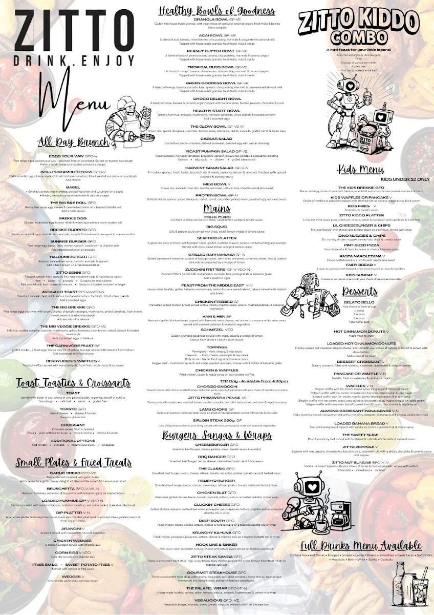 Menu, Zitto Golden Grove
