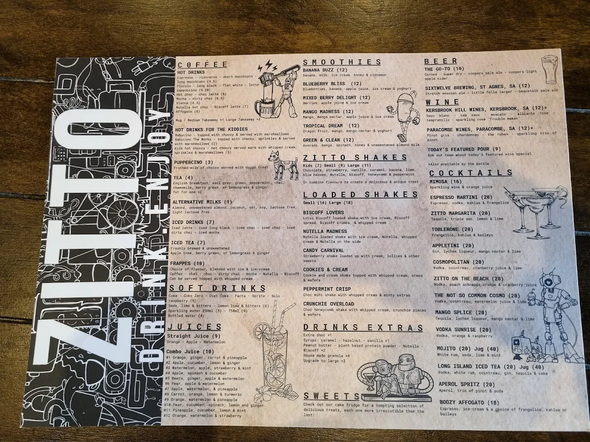 Menu, Zitto Golden Grove