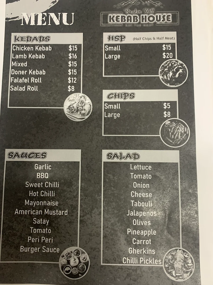 Menu, Broken Hill Restaurant
