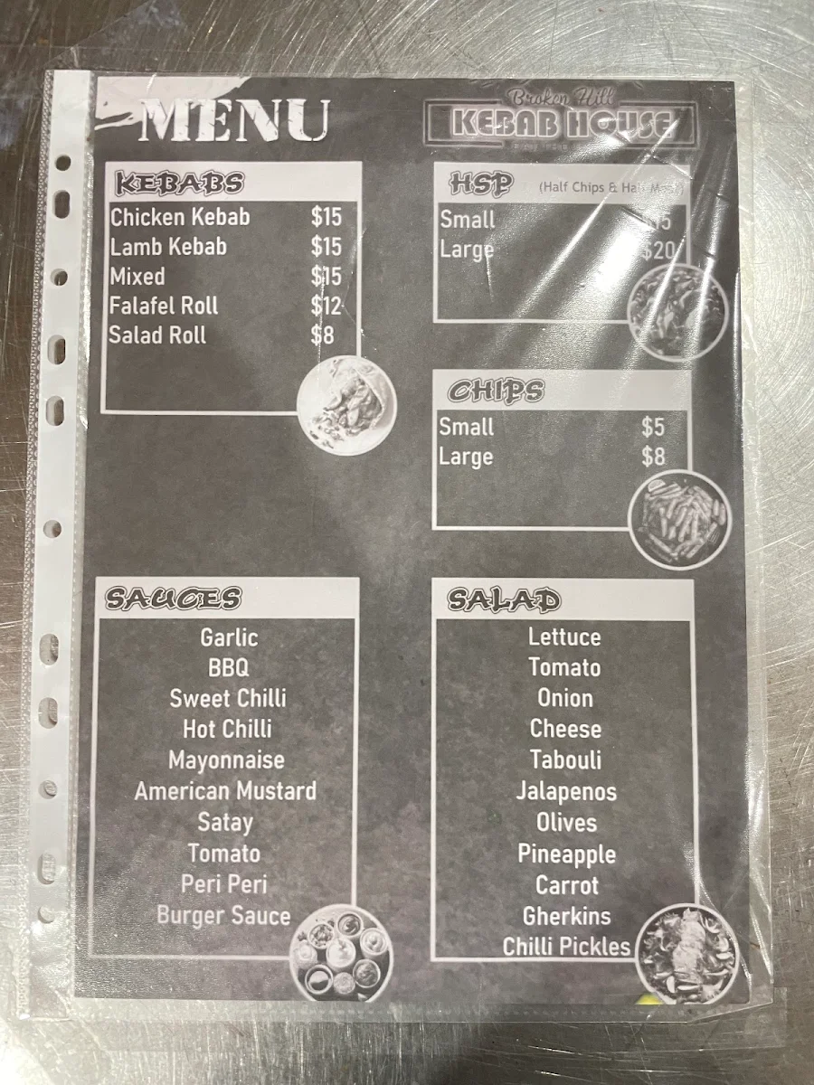 Menu, Broken Hill Restaurant
