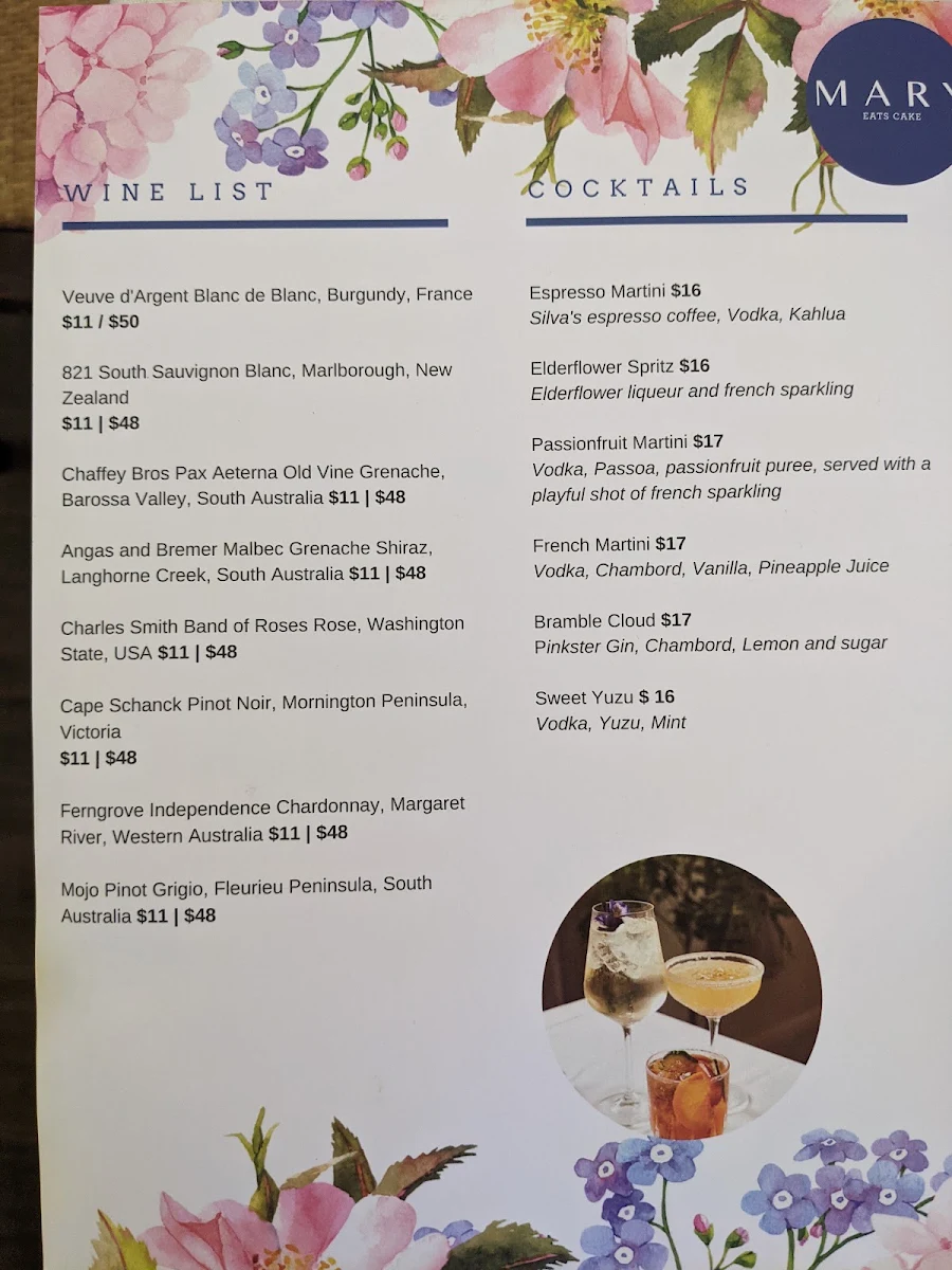 Menu, Mary Eats Cake - Brunswick