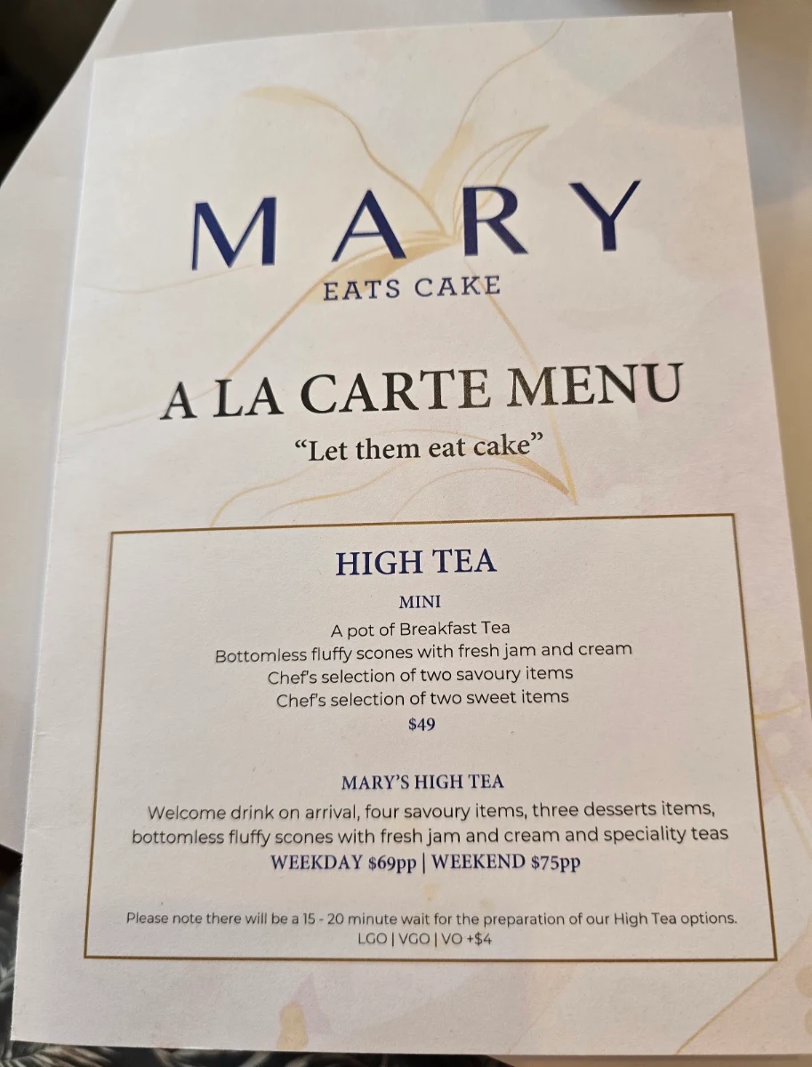 Menu, Mary Eats Cake - Brunswick