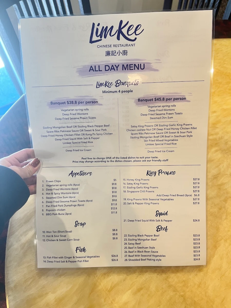 Menu, Limkee Chinese Restaurant